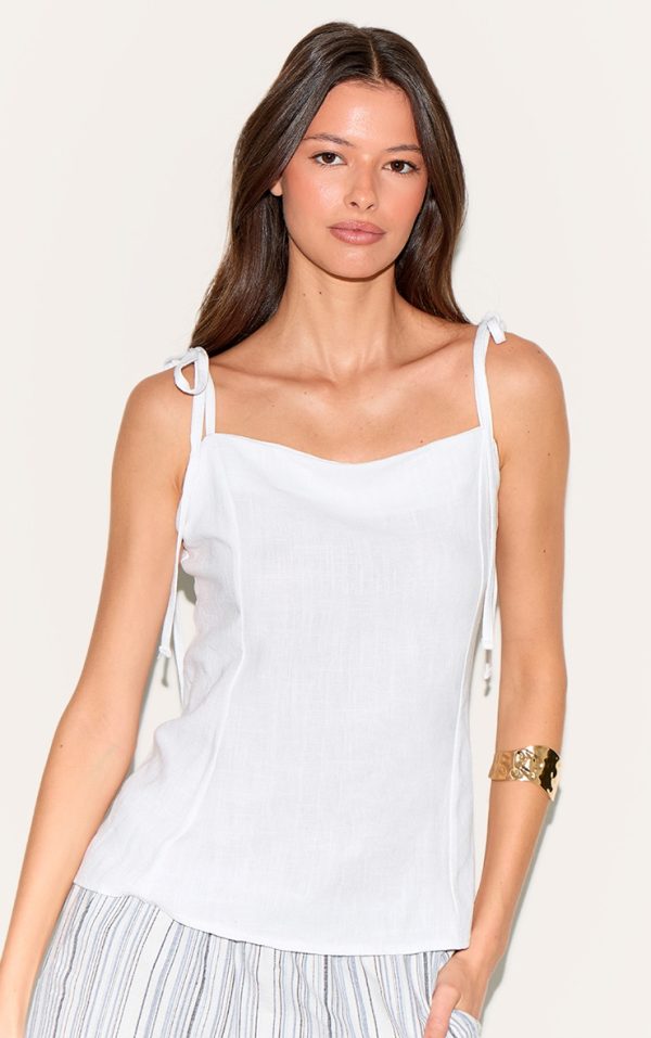White Linen Look Tie Strap Cami Top