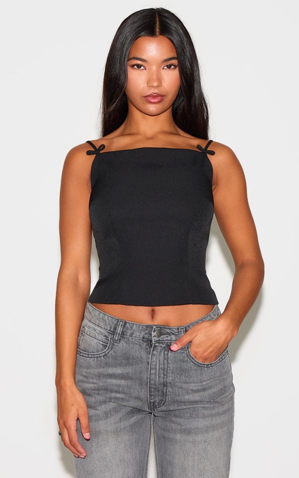 Black Woven Bow Cami Top