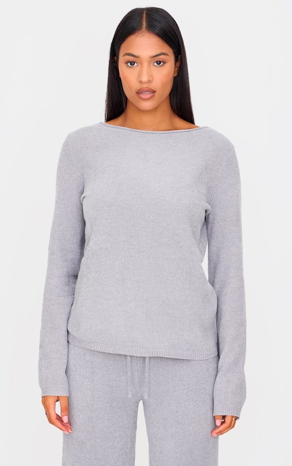 Tall Light Grey Soft Textured Knit Top