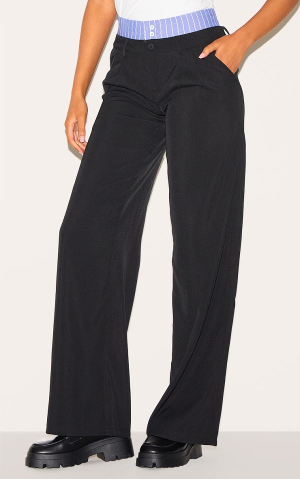 Tall Black Contrast Boxer Detail Wide Leg Pants