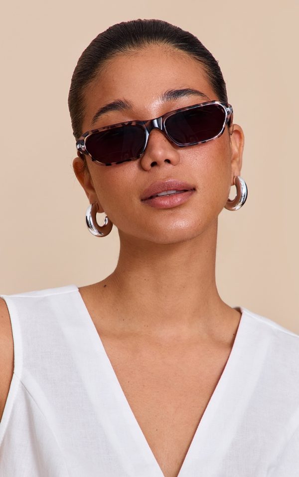 Snow Leopard Rectangle Frame Sunglasses