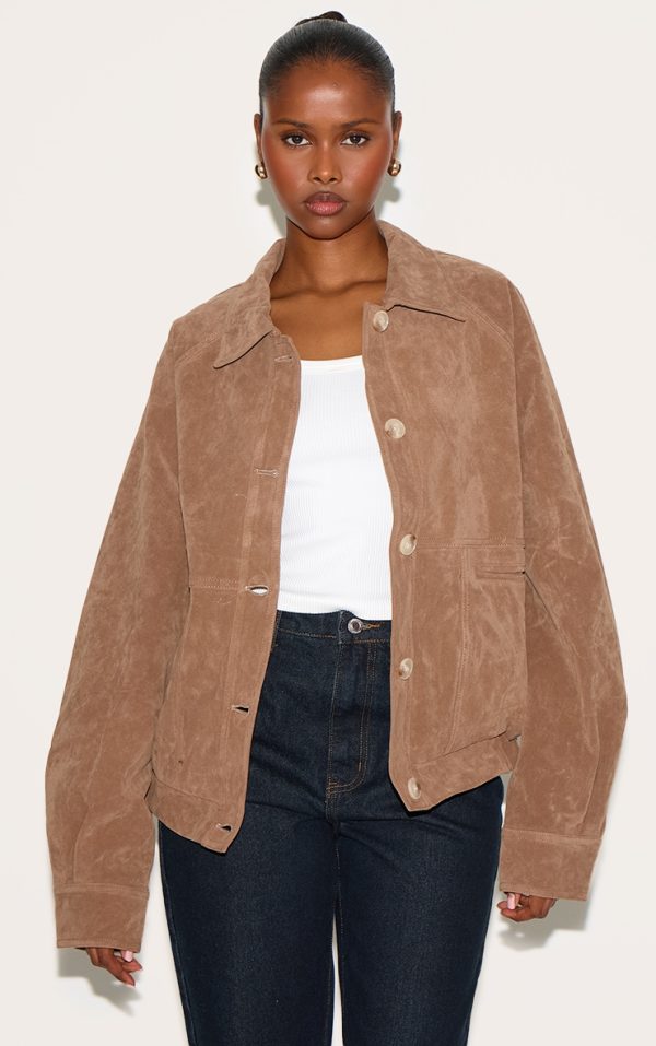 Beige Oversized Faux Suede Jacket
