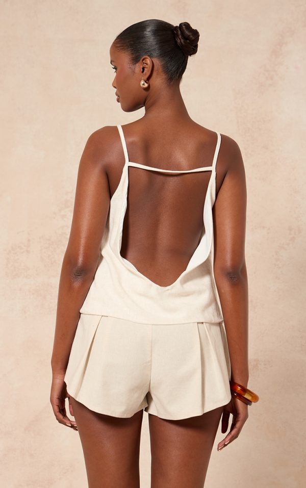 Cream Linen Look Open Back Cami Top