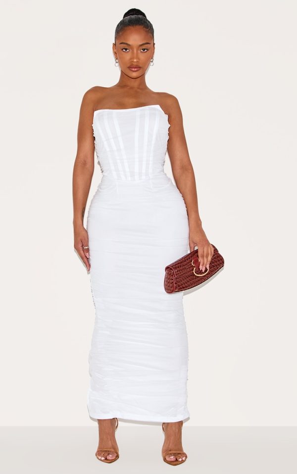 Shape White Mesh Corset Bandeau Maxi Dress