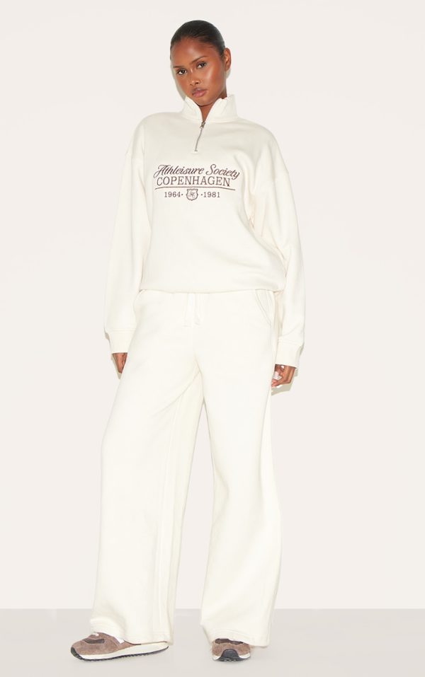 Cream Wide Leg Rib Tape Sweatpants