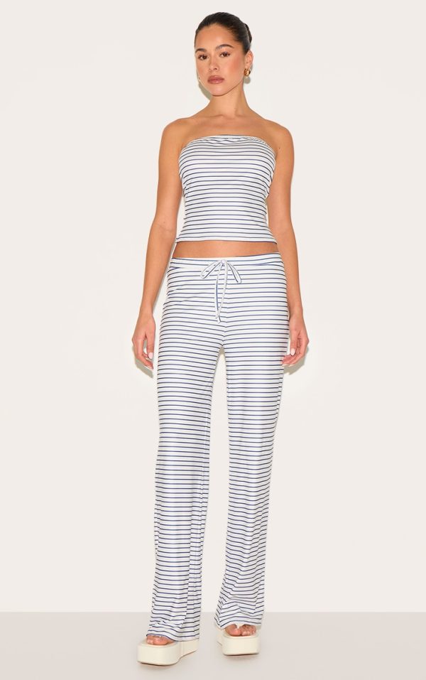 Blue Soft Touch Striped Mid Rise Wide Leg Pants