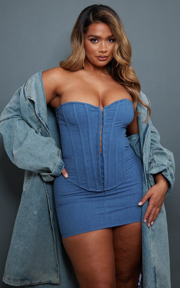 Shape Blue Lace Up Back Woven Corset