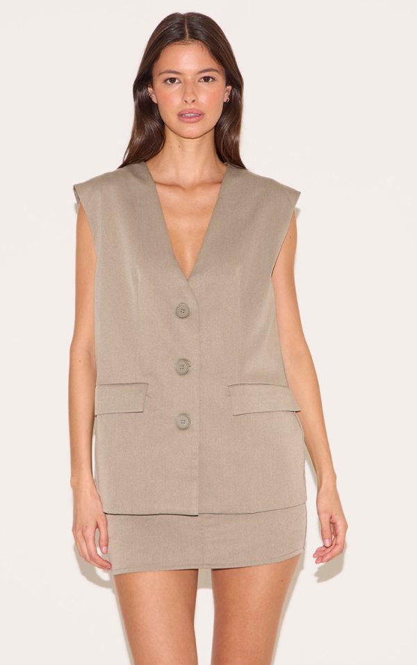 Grey Oversized Tailored Woven Vest