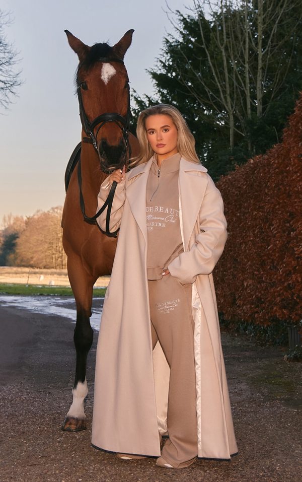PRETTYLITTLETHING Mocha Logo Embroidered Wide Leg Sweatpants