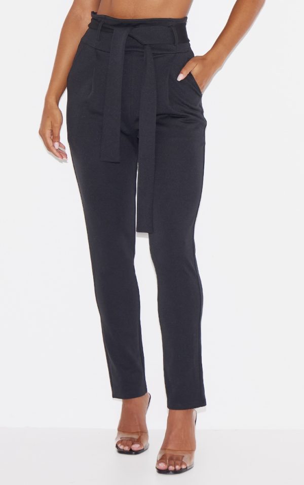 Black Scuba Tie Waist Cigarette Pants