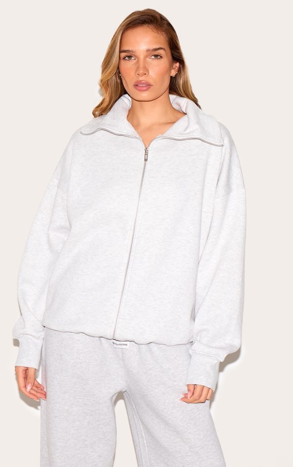 Ice Grey Double Zip Collared Sweatshirt