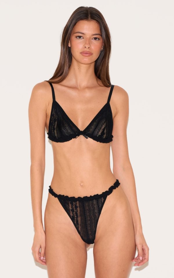 Black Textured Lace Triangle Lingerie Set