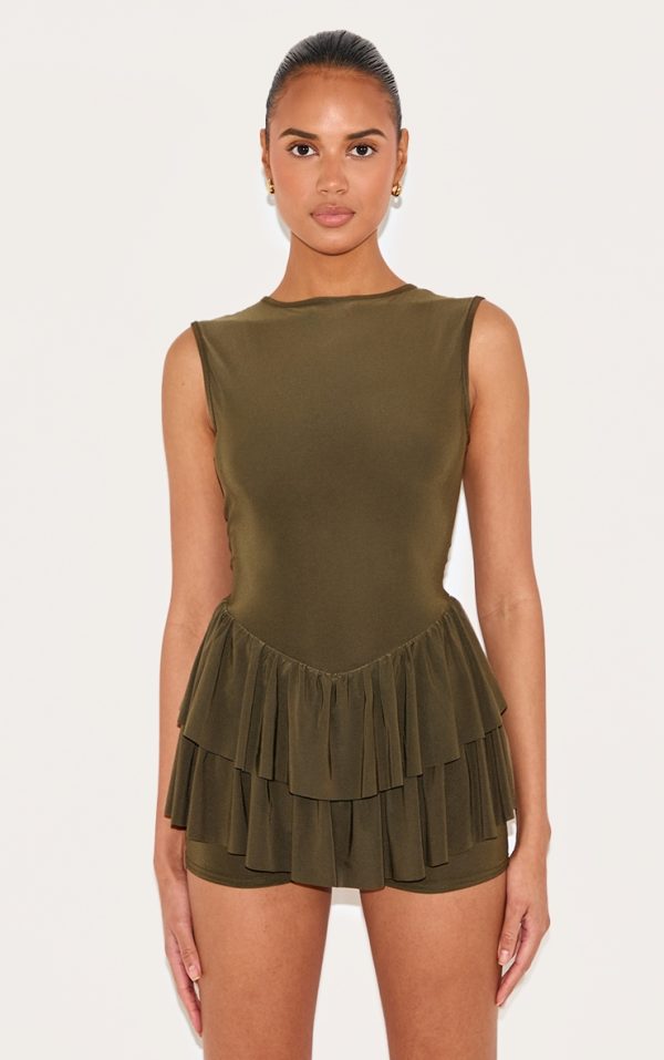 Khaki Slinky Rara Skort Romper