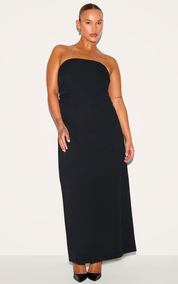 Plus Black Bandeau Ruched Shift Dress