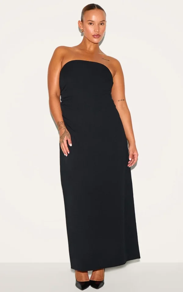 Plus Black Bandeau Ruched Shift Dress