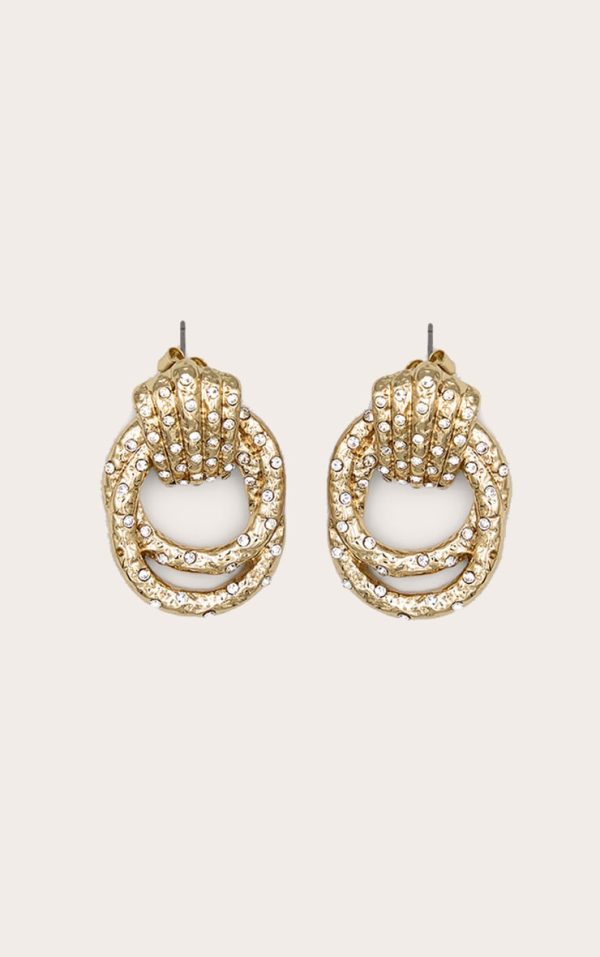 Gold Diamante Knot Door Knocker Earrings