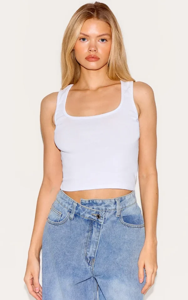 White Rib Scoop Neck Vest
