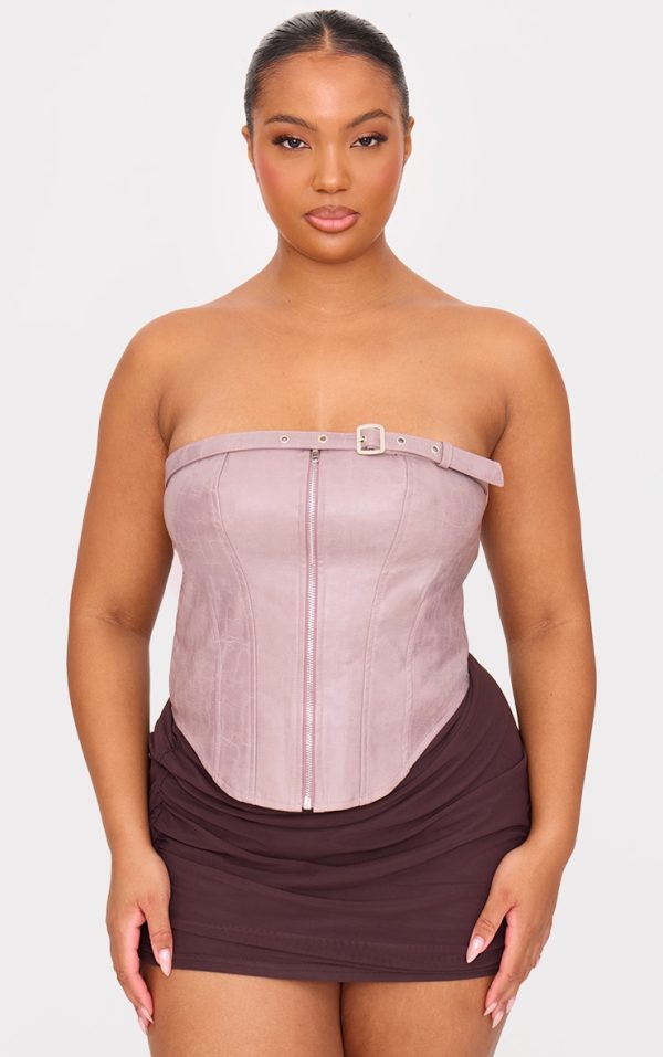 Plus Dusty Pink Faux Leather Zip Up Corset
