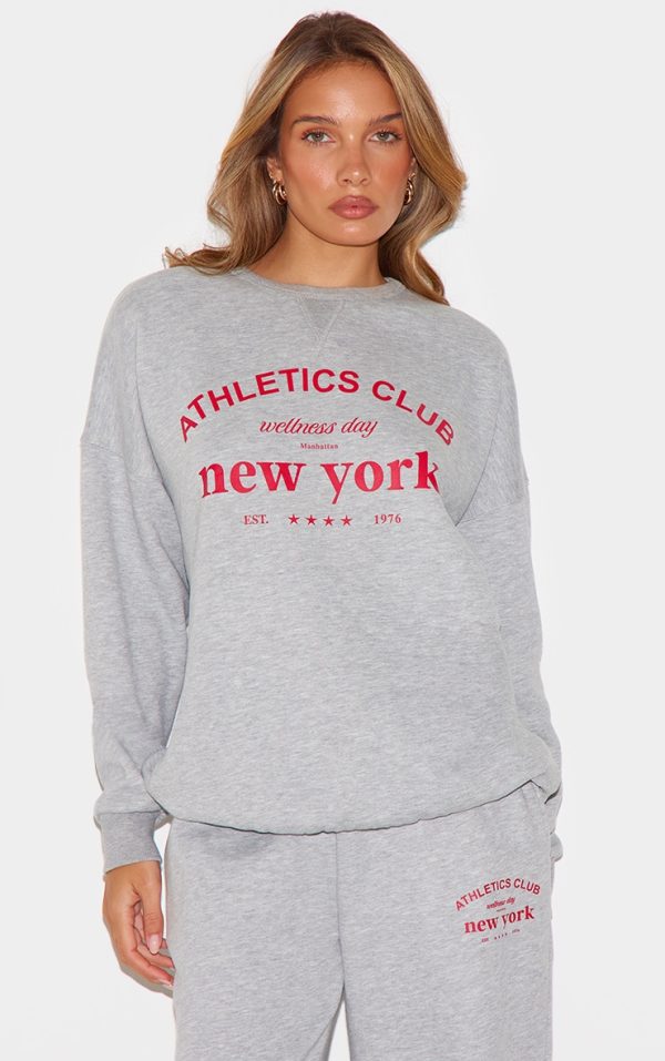 Ash Grey Oversized New York Printed Sweatshirt