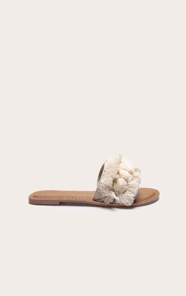 Nude Tassel Pom Pom Mule Sandal