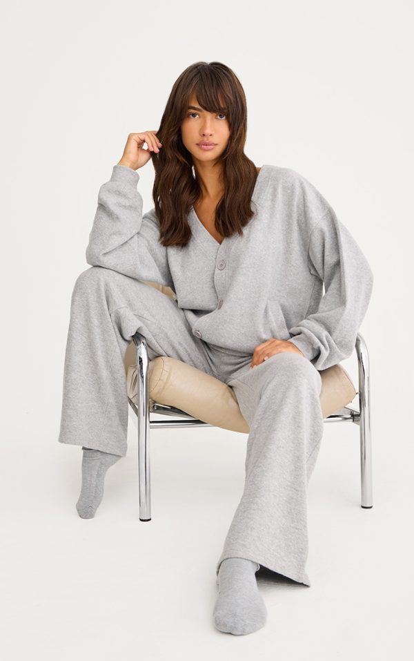 Grey Button Up Soft Touch Sweat Cardigan