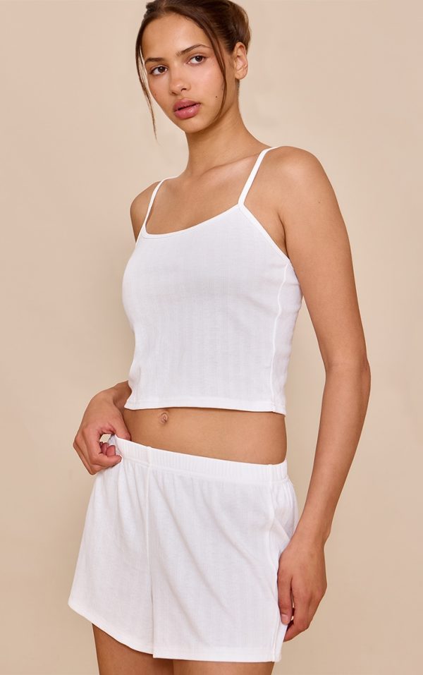 White Pointelle Cami Short Pj Set