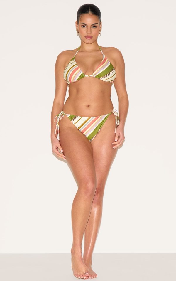 Plus Multi Diagonal Stripe Tie Side Bikini Bottoms