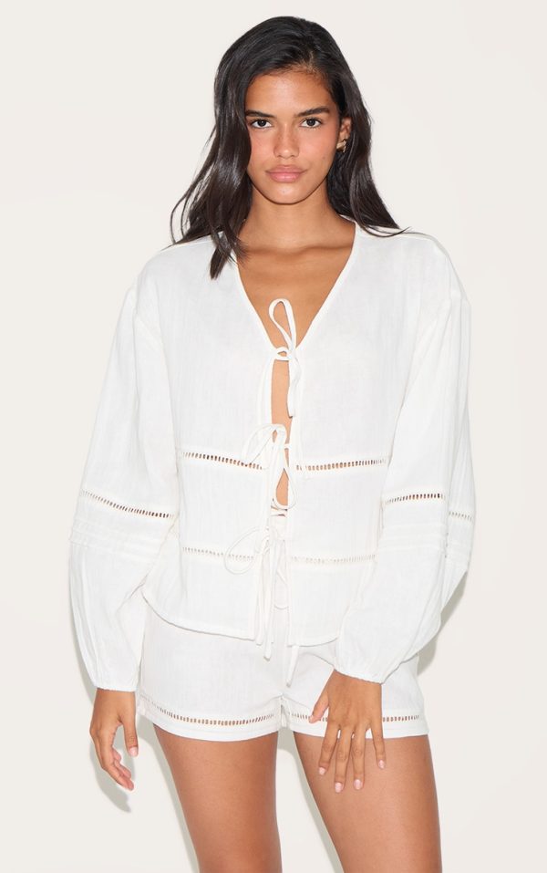 White Embroidered Scoop Neck Top