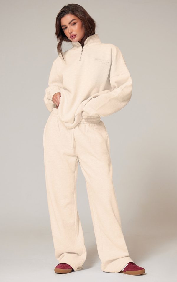 Ecru Premium High Neck Quarter Zip Oversized Sweatshirt