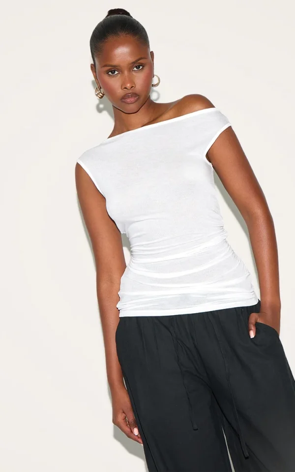 White Sheer Soft Touch Cowl Neck Long Vest Top