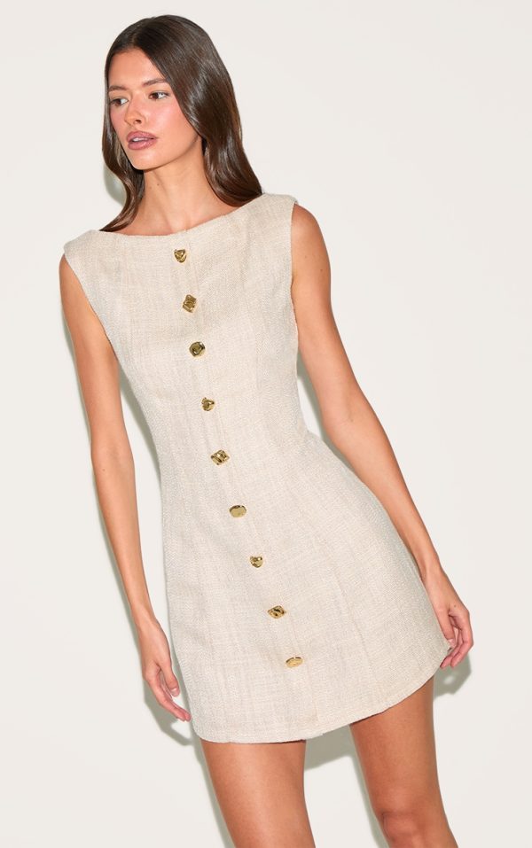 Stone Twill Button Down Bodycon Dress