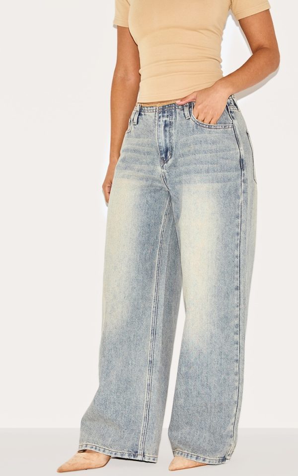 Petite Vintage Raw Waist Mid Rise Wide Leg Jeans