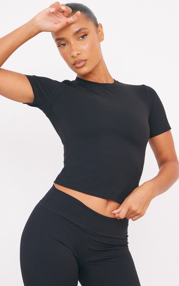 Black Ultimate Sculpt Longline Short Sleeve Gym Top