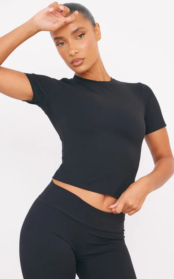 Black Ultimate Sculpt Longline Short Sleeve Gym Top