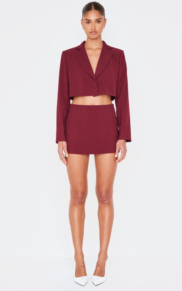 Burgundy Tailored Woven Detail Micro Mini Skirt