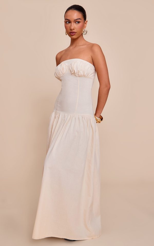 Sand Bandeau Bust Seam Detail Maxi Dress