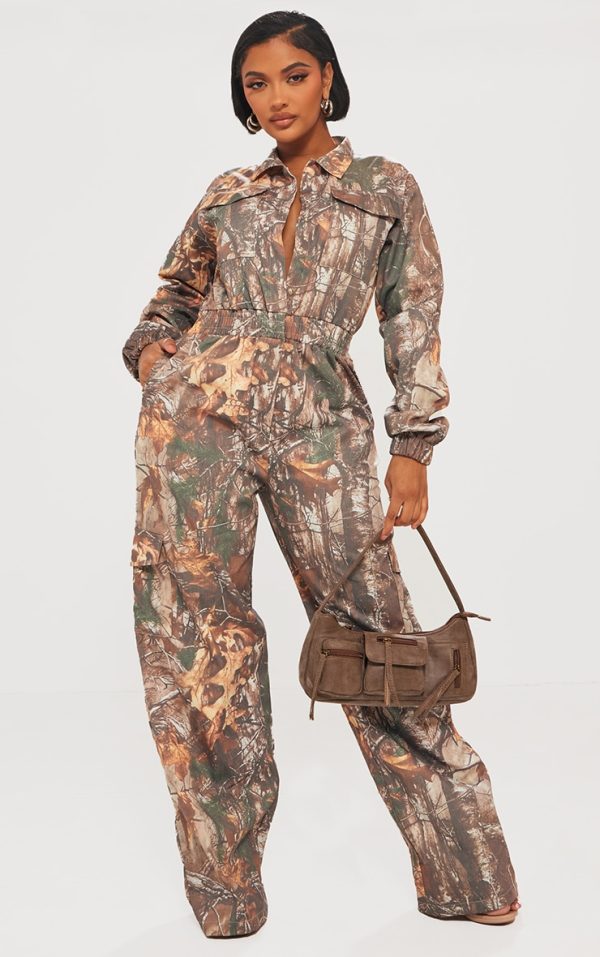 Shape Khaki Camo Printed Elasticated Waist Jumpsuit