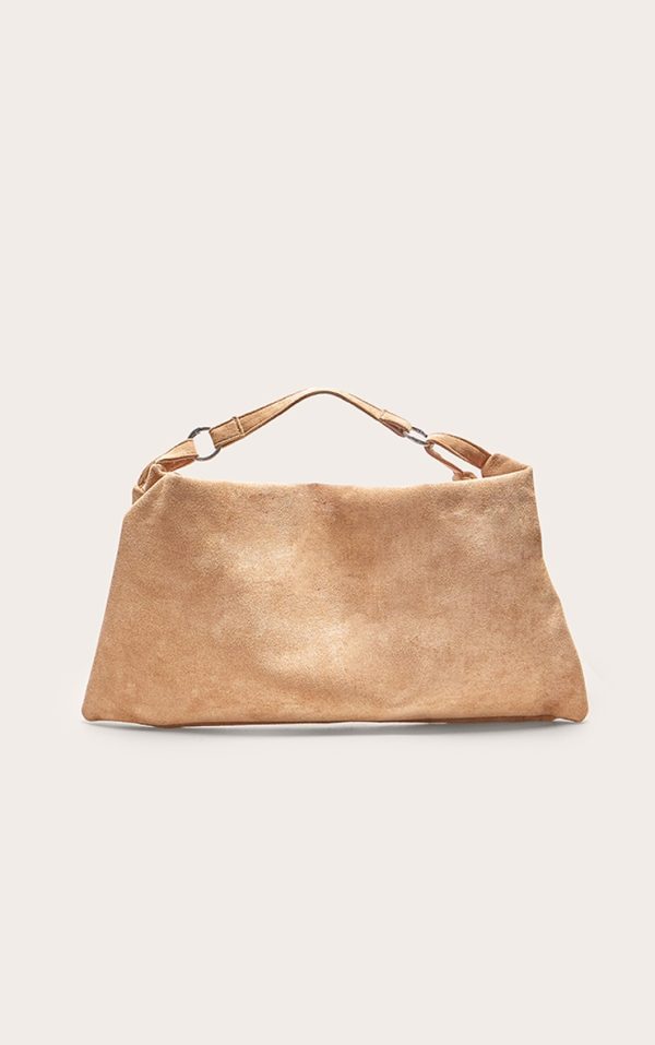 Sand Faux Suede Slouchy Shoulder Bag