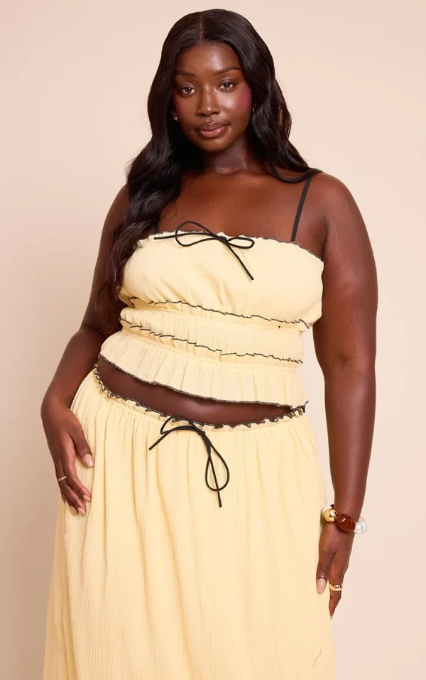 Plus Yellow Cheesecloth Cami Contrast Top