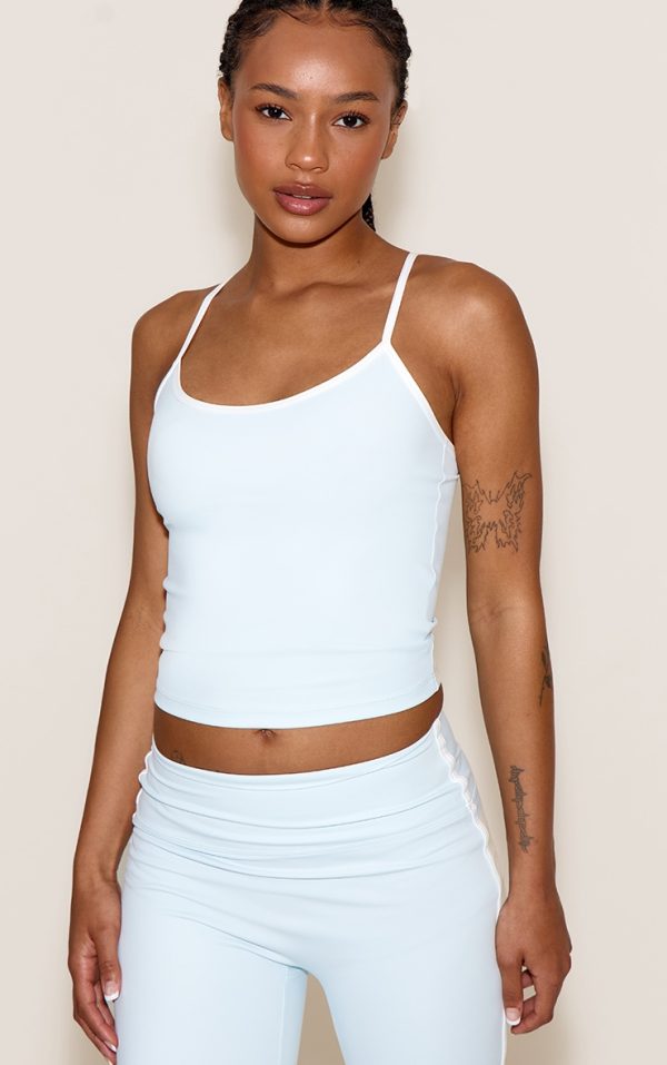 Petite Blue Sculpt Contrast Detail Strappy Gym Top