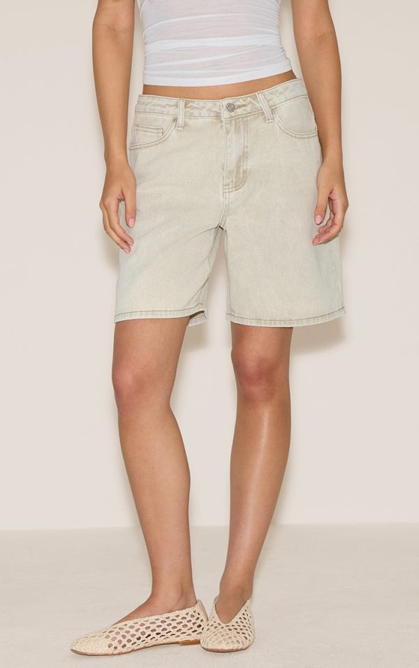 Washed Stone Low Rise Denim Jorts