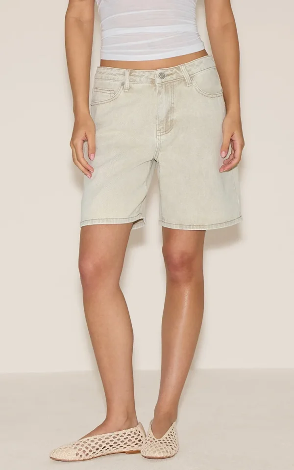 Washed Stone Low Rise Denim Jorts
