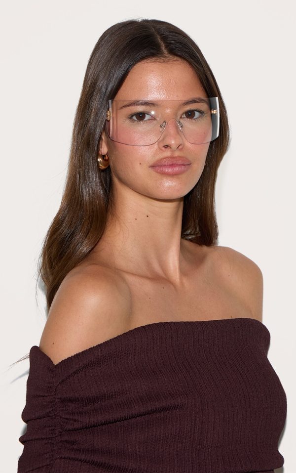 Clear Iridescent Wrap Around Oversized Visor Sunglasses