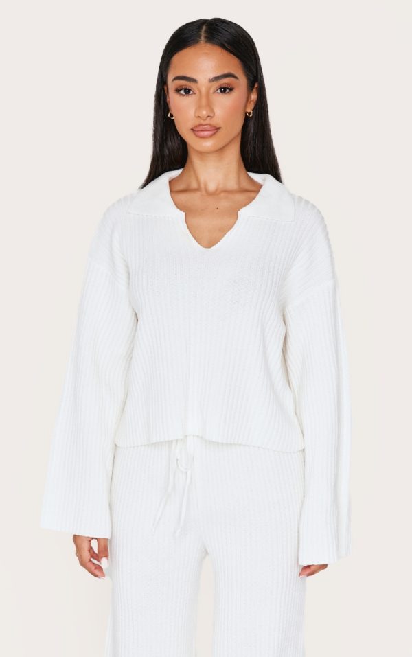 Petite Cream Knitted Open Collar Sweater