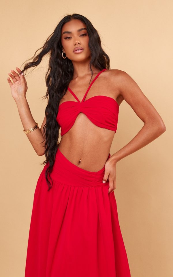 Red Ruched Front Halterneck Bralette