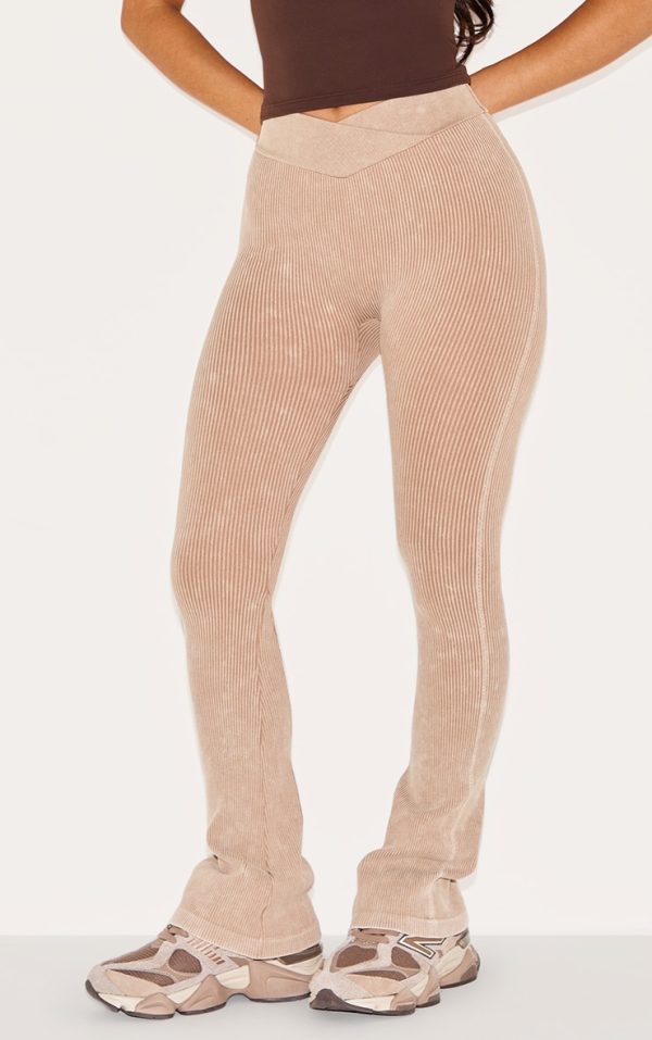 Petite Stone Faded Snatched Rib Crossover Flares