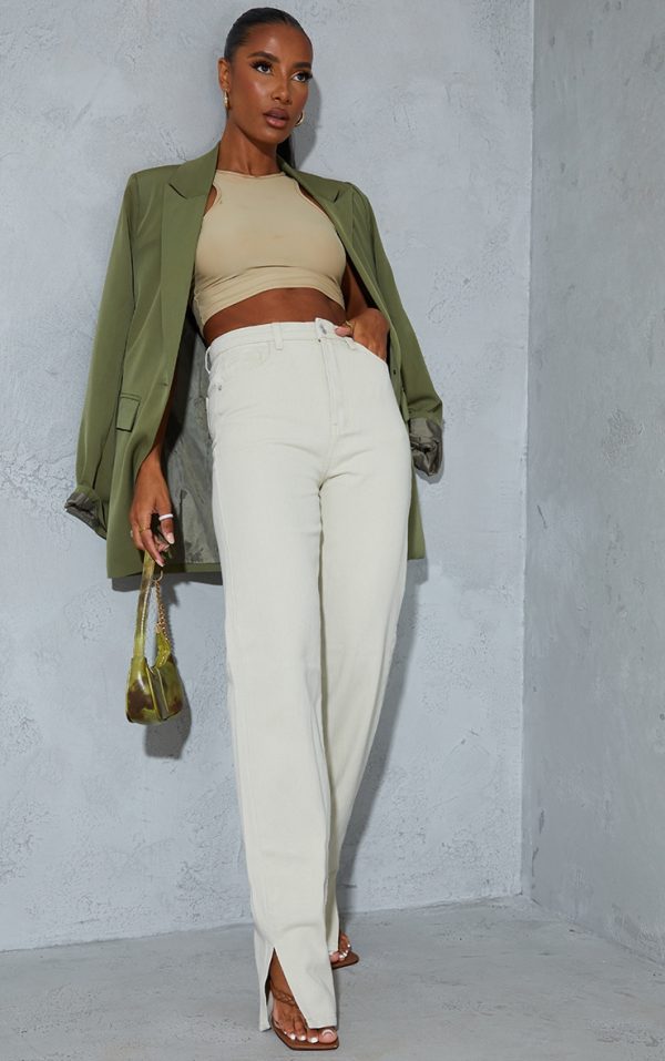 Sand  Split Hem Jeans