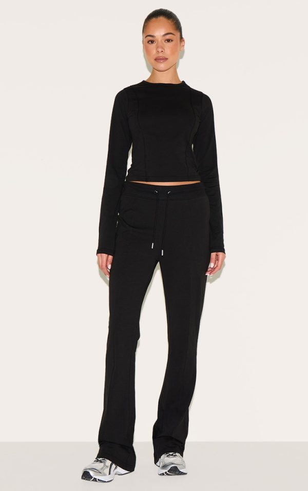 Black Cotton Seam Detail Mid Rise Skinny Flares