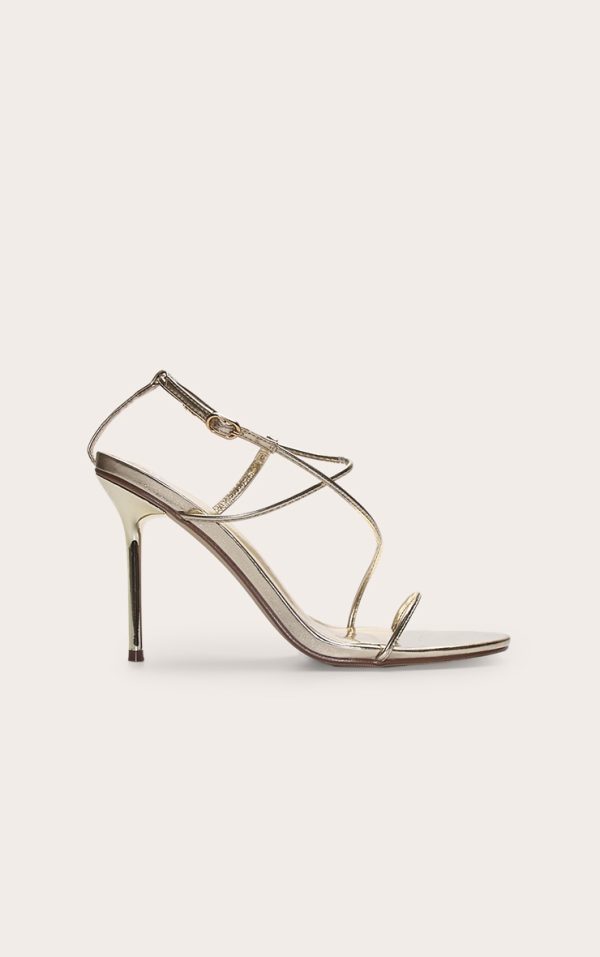 Gold Pu Round Toe Strappy High Stiletto Heeled Sandals