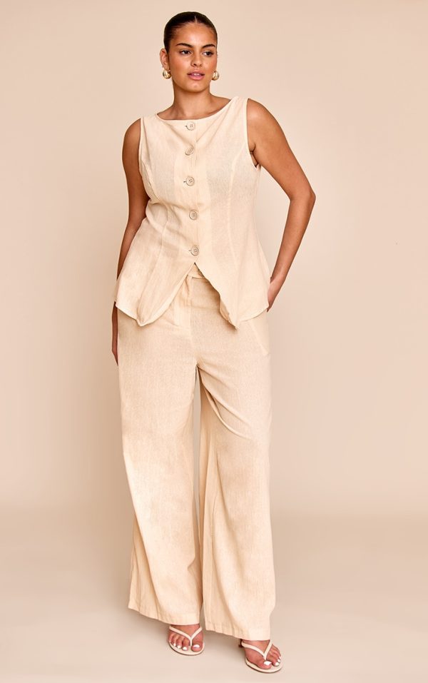Plus Sand Stripe Linen Look Wide Leg Pants